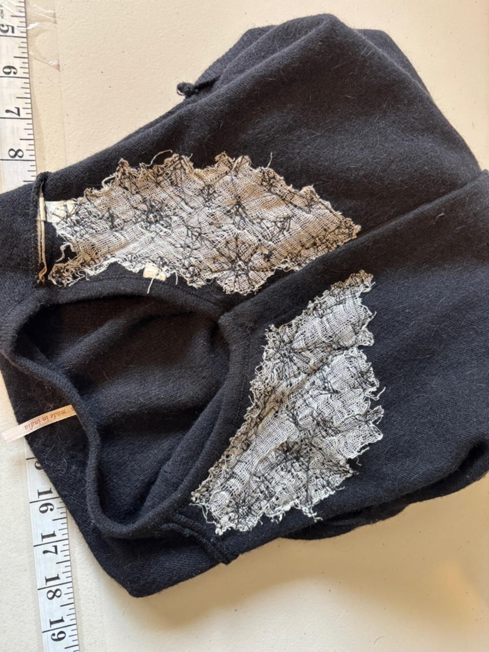 Whimsigoth Black Floral Cardigan Size Small Beaded Dark Fairy Grunge Fitted Wool - Picture 11 of 11